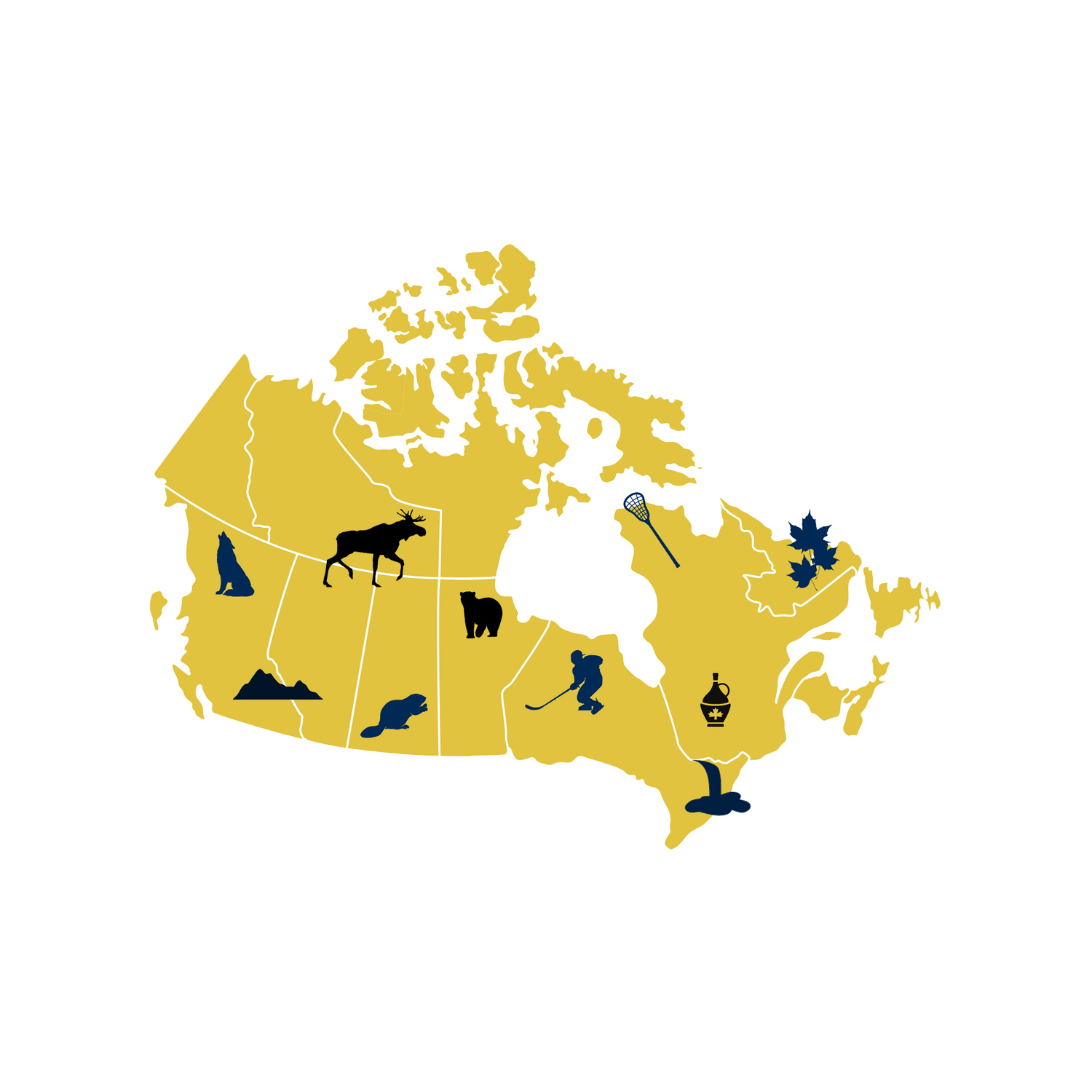 Map of Canada with icons representing various activities and landmarks.