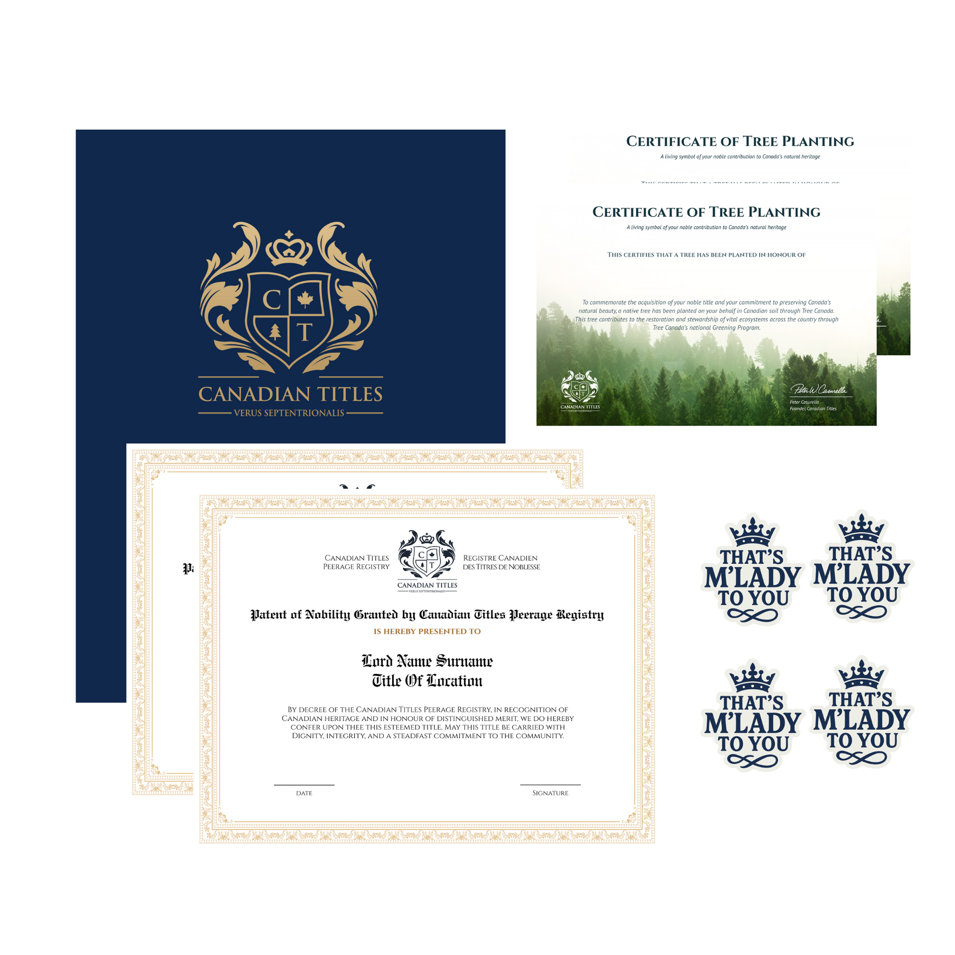 Documents, Certificates, and stickers in Canadian Titles Package for Couples package
