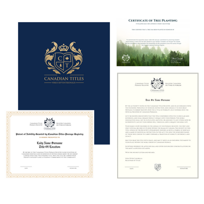 Collection of Knighthood documents from 'Canadian Titles' on a white background
